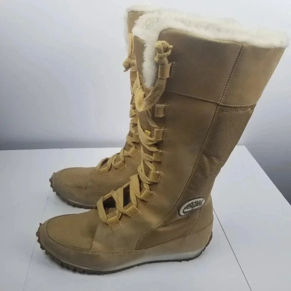 Timberland Grammercy Women's Tan Leather Lace-up Fur Lined Hiking Boots Sz 7.5M - Picture 1 of 16